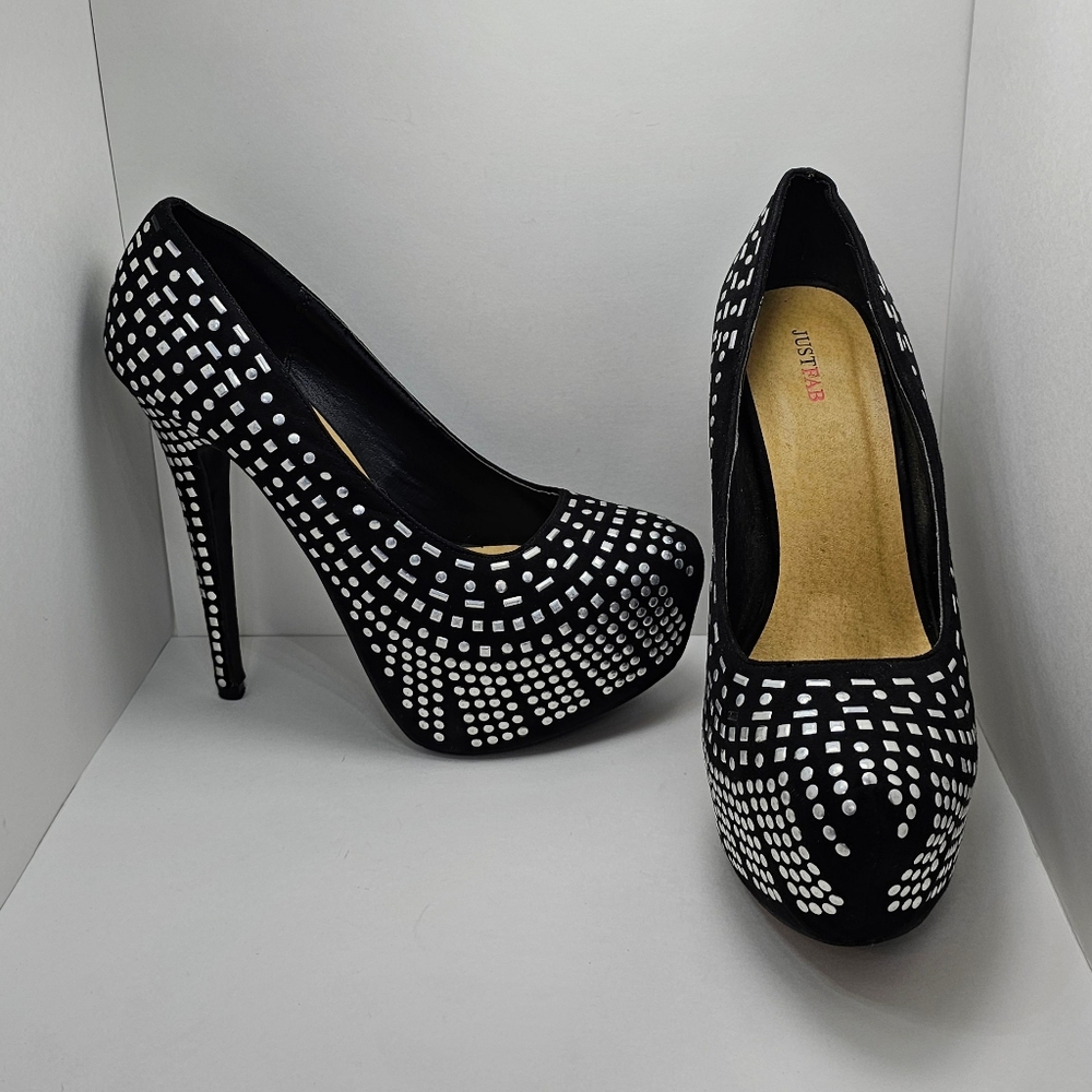 ❌️Sold❌️ Just Fab Delphyne Platform Studded Black Stilettos - US Women's 9